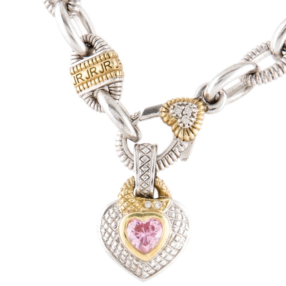 🩷✨Judith Ripka Two-Tone Diamond & Pink Crystal Heart Pendant Necklace 💎🩷